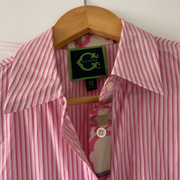 Pink and white pinstripe button down blouse - Picture 4 of 7